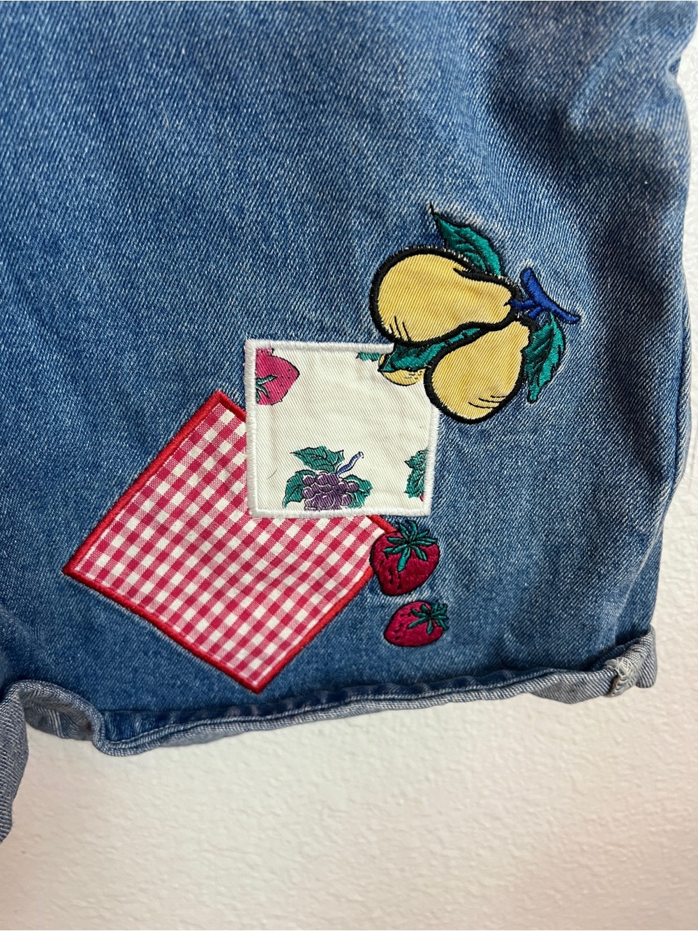 Disney Blue Denim Short Overalls with Red Gingham Accents - Picture 3 of 6
